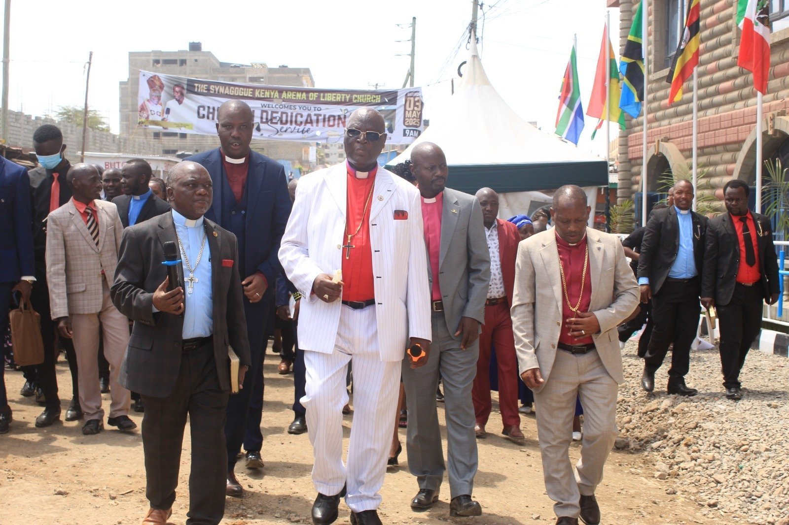 Church leadership procession during grand dedication ceremony at Synagogue Kenya Arena of Liberty with bishops and pastors